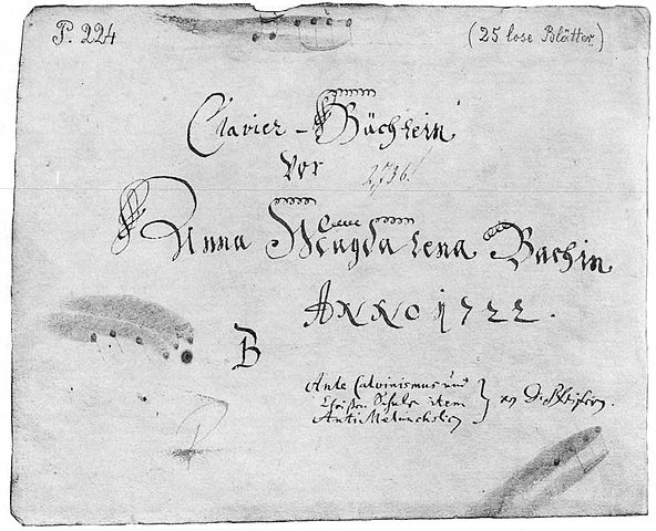 Title page from the Anna Magdalena Bach Notebook.
